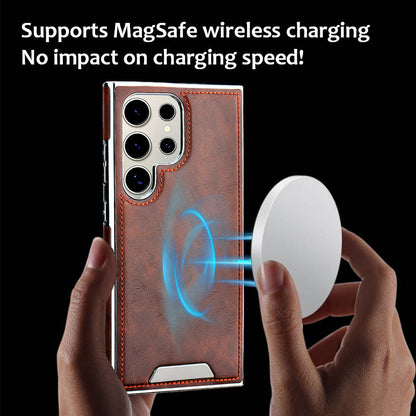 Heltäckande, droppskyddat mobilskal i äkta läder (Samsung Galaxy S23 S24 Plus Ultra) med magnetisk korthållare