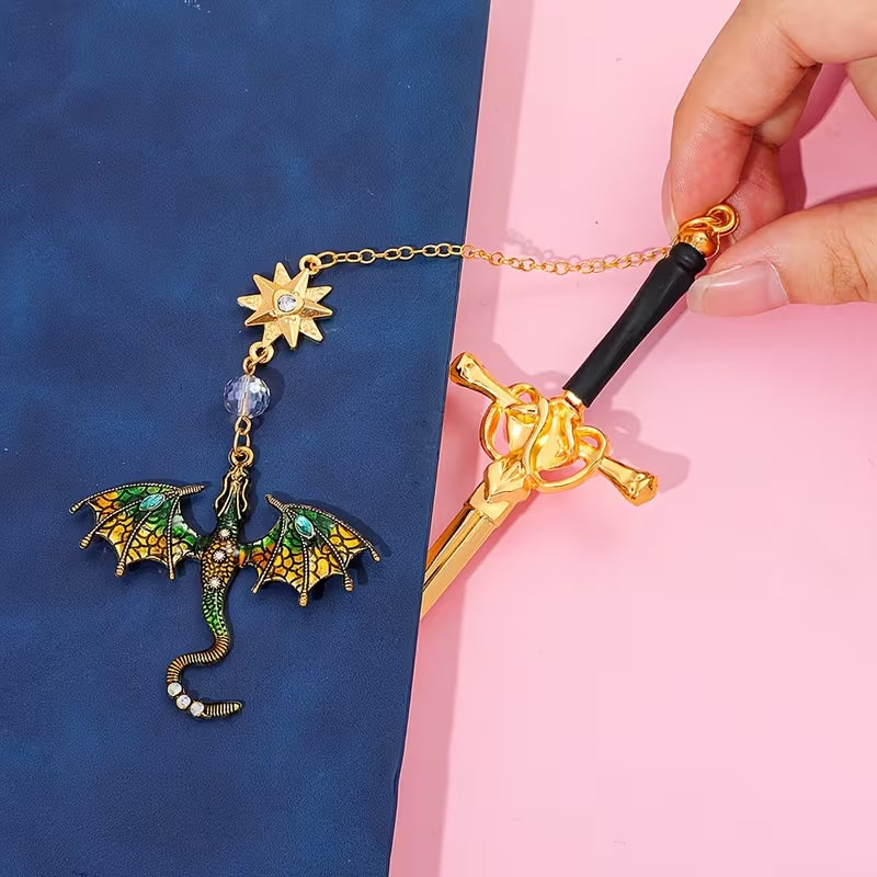 Bokmärke för fantasy-stegosaurus · Ge din läsning en touch av äventyr.