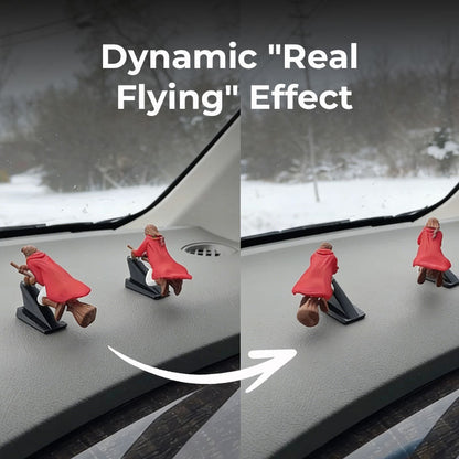 Häxa och trollkarlskvast driftande instrumentpanelprydnad