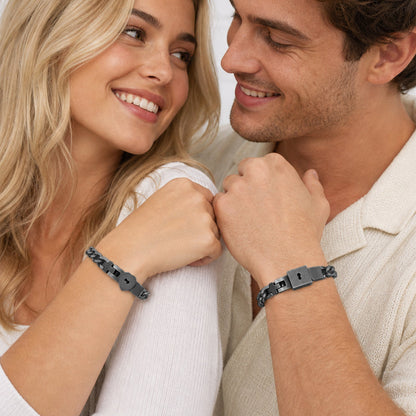 Matching bracelets with a heart-shaped lock