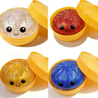 Glitter Dumpling Squishy Box – Söt fidgetleksak som lindrar ångest, med förvaringslåda