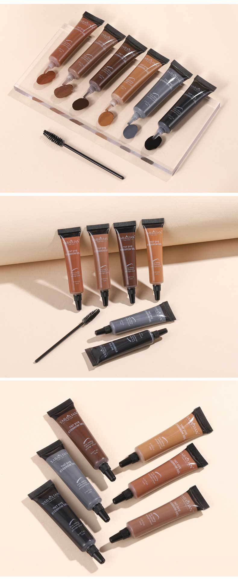 Långvarig, vattenfast och smetfri flytande ögonbrynsgel/färg