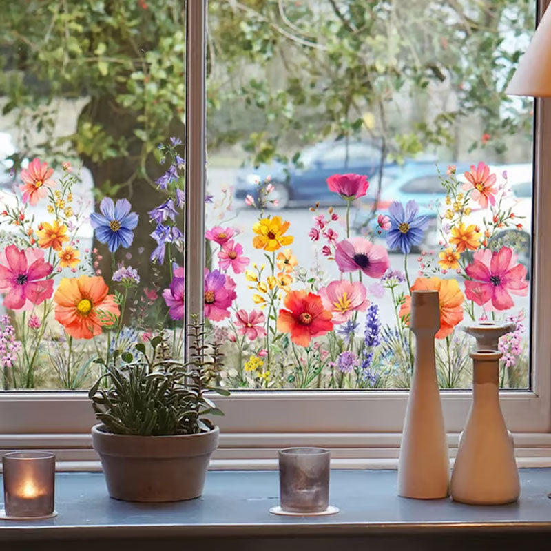 💐Färgglad Blombukett Fönsterklistermärke🖼️(Klipp Till Önskad Storlek)