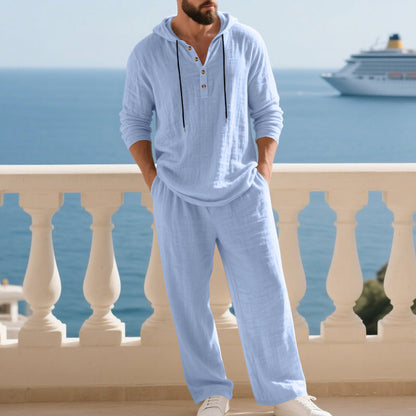 Herrhuvtröja och byxor i ledig passform – 2-delat set