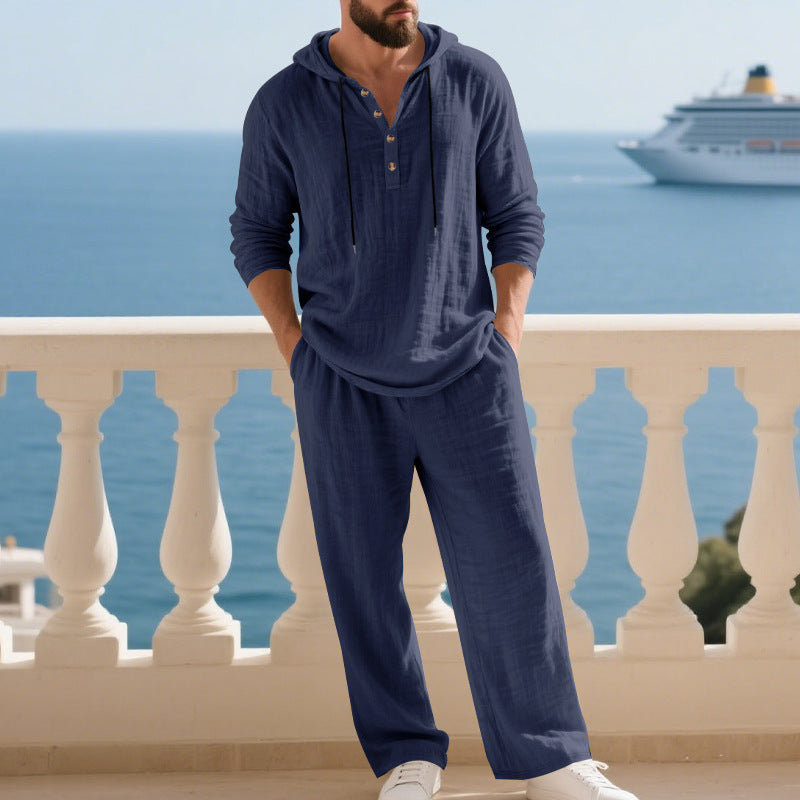 Herrhuvtröja och byxor i ledig passform – 2-delat set