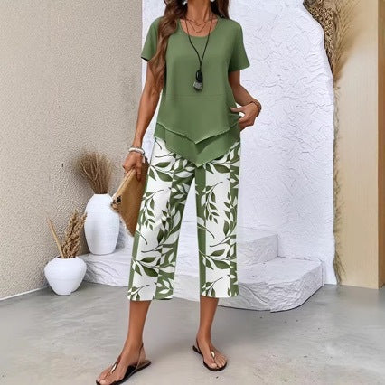 👗LIMITED-TIME 50% OFF! 🍃 Casual 2-Piece Set – Layered Tunic Top & Printed Wide-Leg Pants, Lightweight Polyester 🌸