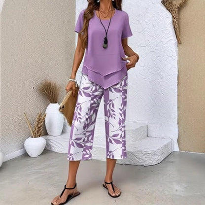 👗LIMITED-TIME 50% OFF! 🍃 Casual 2-Piece Set – Layered Tunic Top & Printed Wide-Leg Pants, Lightweight Polyester 🌸
