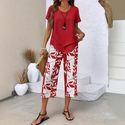 👗LIMITED-TIME 50% OFF! 🍃 Casual 2-Piece Set – Layered Tunic Top & Printed Wide-Leg Pants, Lightweight Polyester 🌸