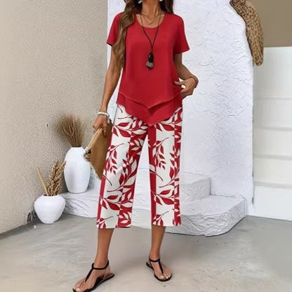 👗LIMITED-TIME 50% OFF! 🍃 Casual 2-Piece Set – Layered Tunic Top & Printed Wide-Leg Pants, Lightweight Polyester 🌸