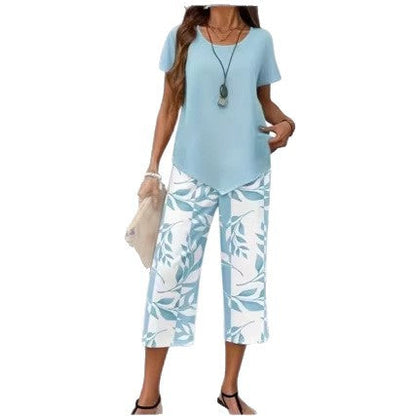 👗LIMITED-TIME 50% OFF! 🍃 Casual 2-Piece Set – Layered Tunic Top & Printed Wide-Leg Pants, Lightweight Polyester 🌸