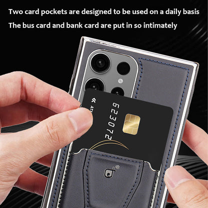 Heltäckande, droppskyddat mobilskal i äkta läder (Samsung Galaxy S23 S24 Plus Ultra) med magnetisk korthållare
