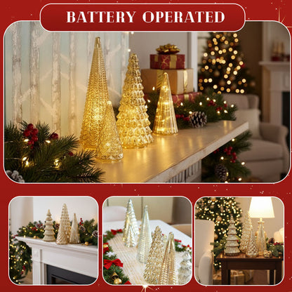 ✨ Skimrande jul – set med upplyst julgran i kvicksilverglas ✨