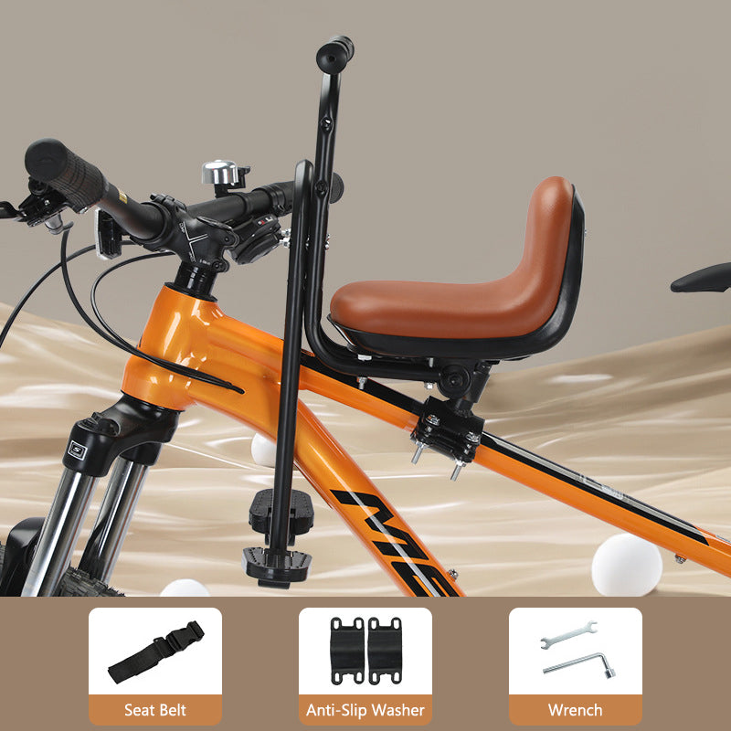 🚲Front Mounted Kids Bike Seat – Adjustable, Foldable, High-Carbon Steel Frame ✨
