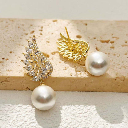 ✨ Pärlörhängen & Halsband med Vingdesign – Elegant Smyckesset för Kvinnor