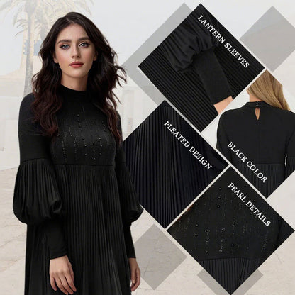 2025 Ny design✨Damklänning med ståkrage och lanternärm i plusstorlek🌈👗
