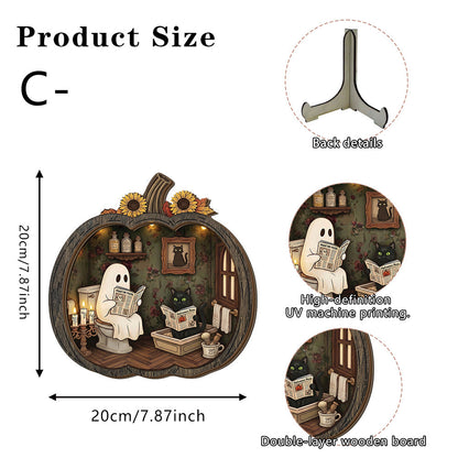 👻 Enchanting Halloween pumpkin decorations with ghosts | Cozy wooden table decorations with charming motifs