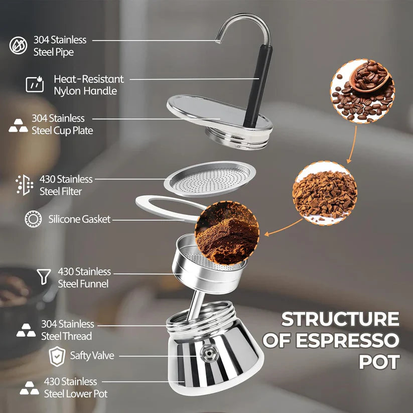 Classic 304 Stainless Steel Moka Pot