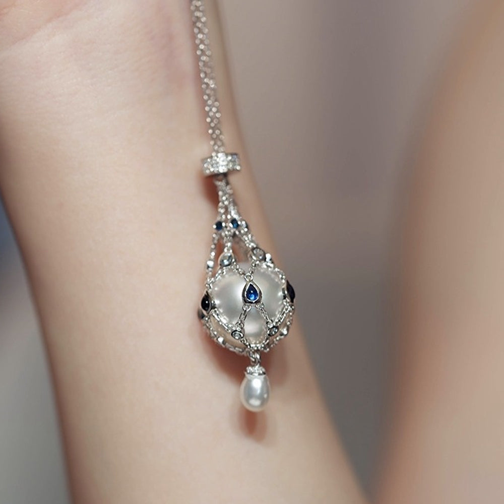 14,0-15,0 mm sötvattenspärla och blå ädelstens-lavalierhänge