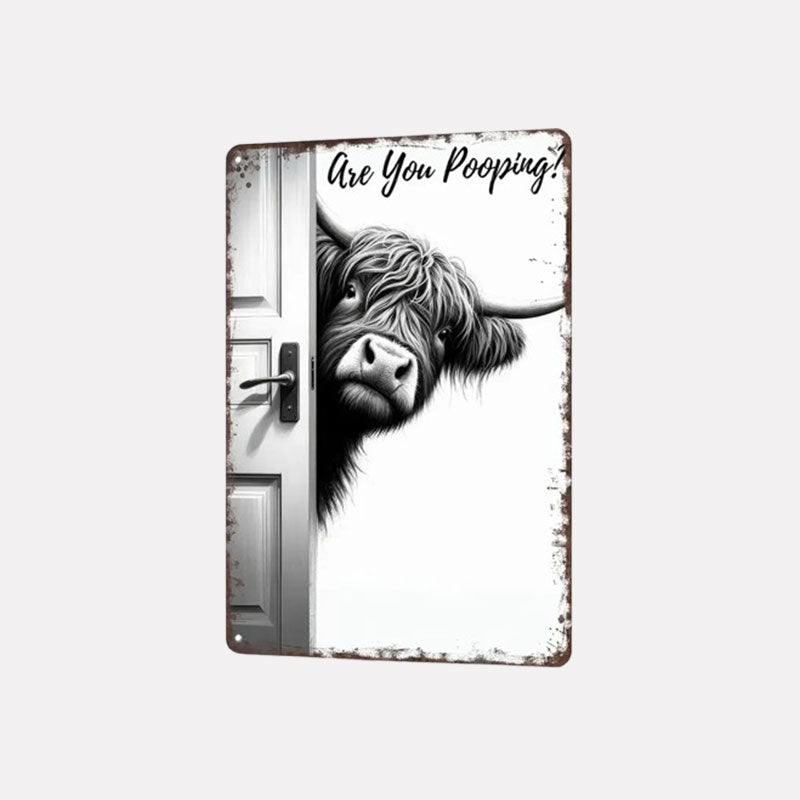 🐄 Den fräcka besökaren: Vintage höglandskon-skylt