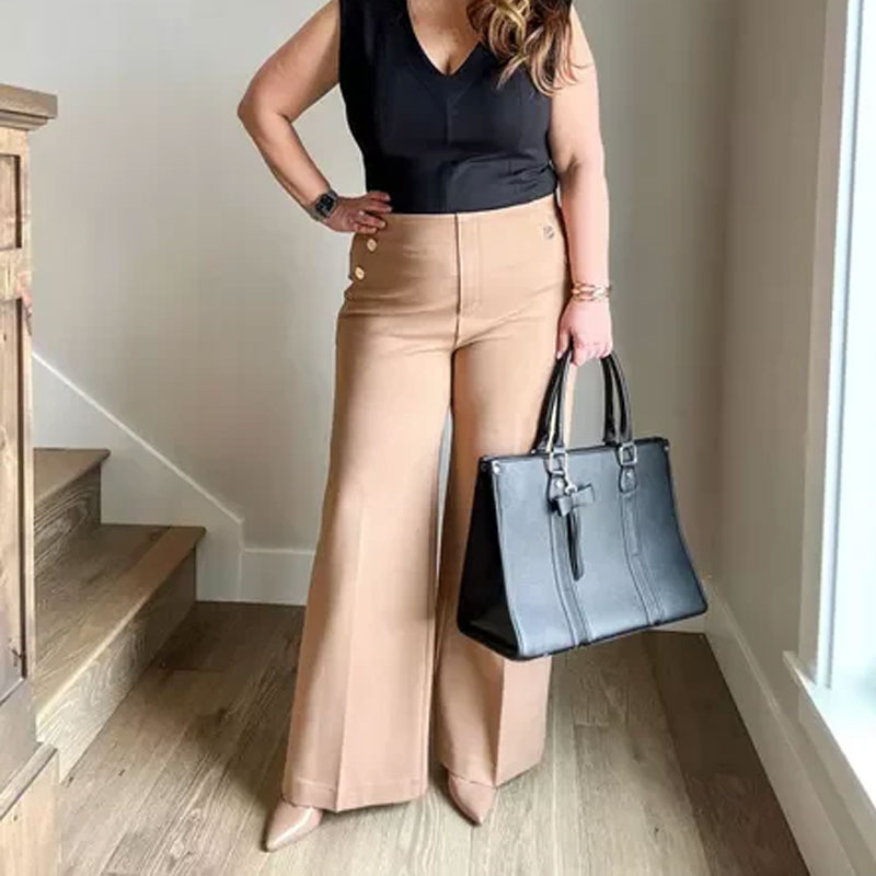 Hög Elastisk Knapp Med Breda Ben Slimbyxor Leggings🔥Fri frakt