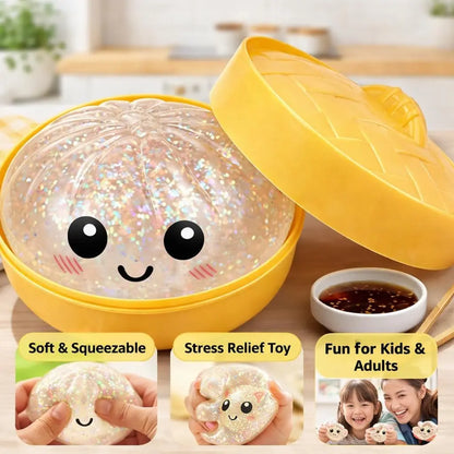 Glitter Dumpling Squishy Box – Söt fidgetleksak som lindrar ångest, med förvaringslåda