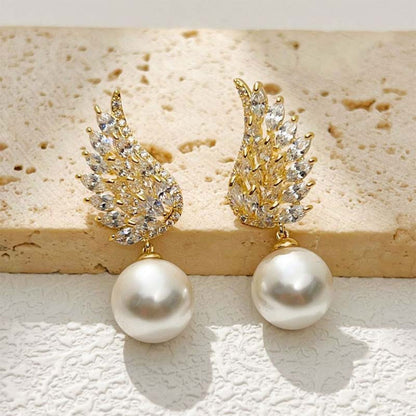 ✨ Pärlörhängen & Halsband med Vingdesign – Elegant Smyckesset för Kvinnor
