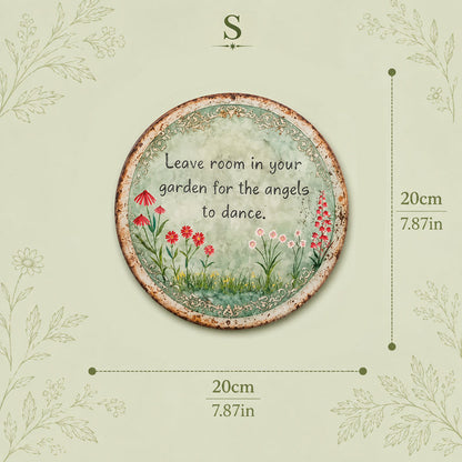 ✨ Handmade Angel Dance Round Metal Sign, Vintage Cottage Garden Wall Decor Gift