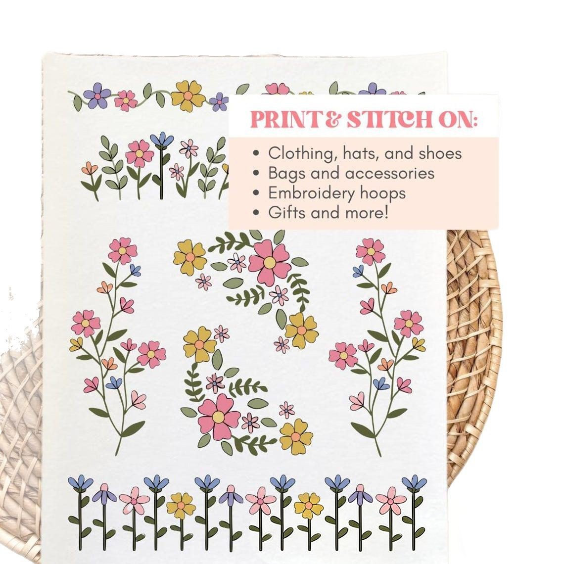 🌸Blomsterlinjer Designade Blomsterkantmönster Broderimönster – Stick & Stitch för nybörjare