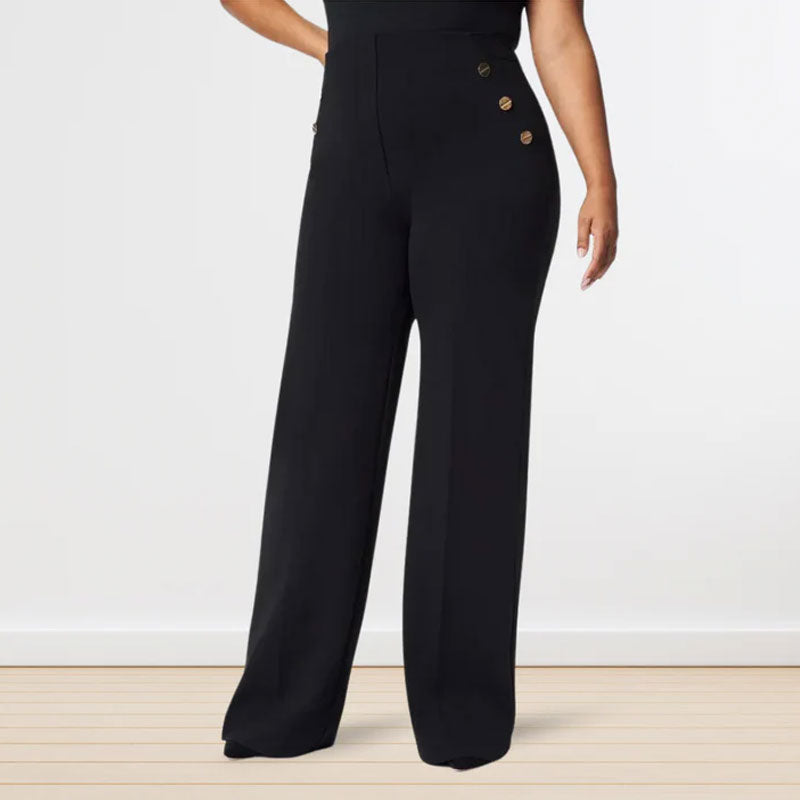 Hög Elastisk Knapp Med Breda Ben Slimbyxor Leggings🔥Fri frakt