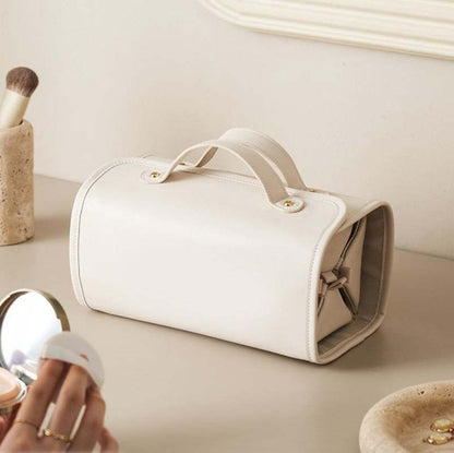 Portable leather cosmetic bag