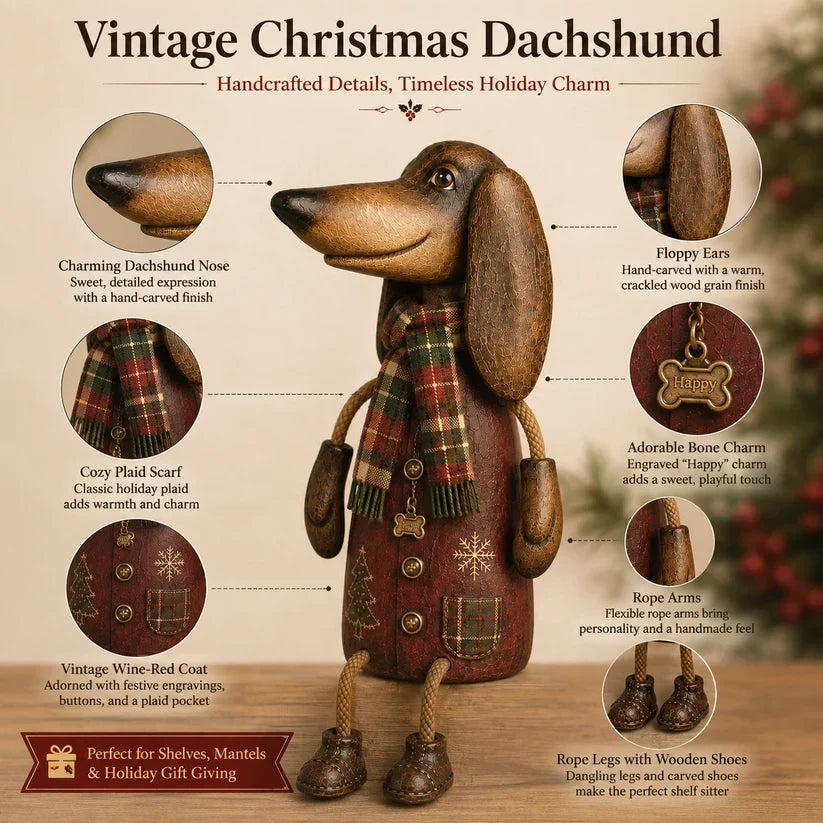 🎄 Vintage Christmas Dachshund Shelf Sitter | Festive Dog Decor