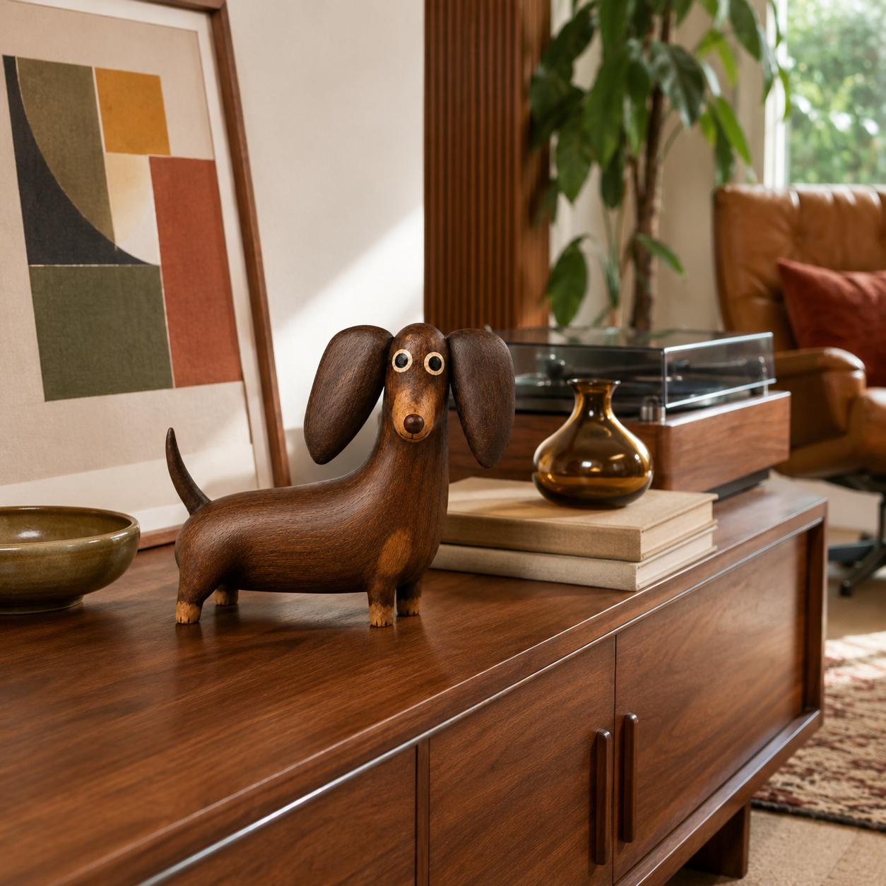 💡Whimsical Wood-Look Dachshund Sculpture