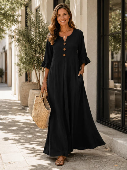 Women's Maxi Dress with a V-neck and Ruffles