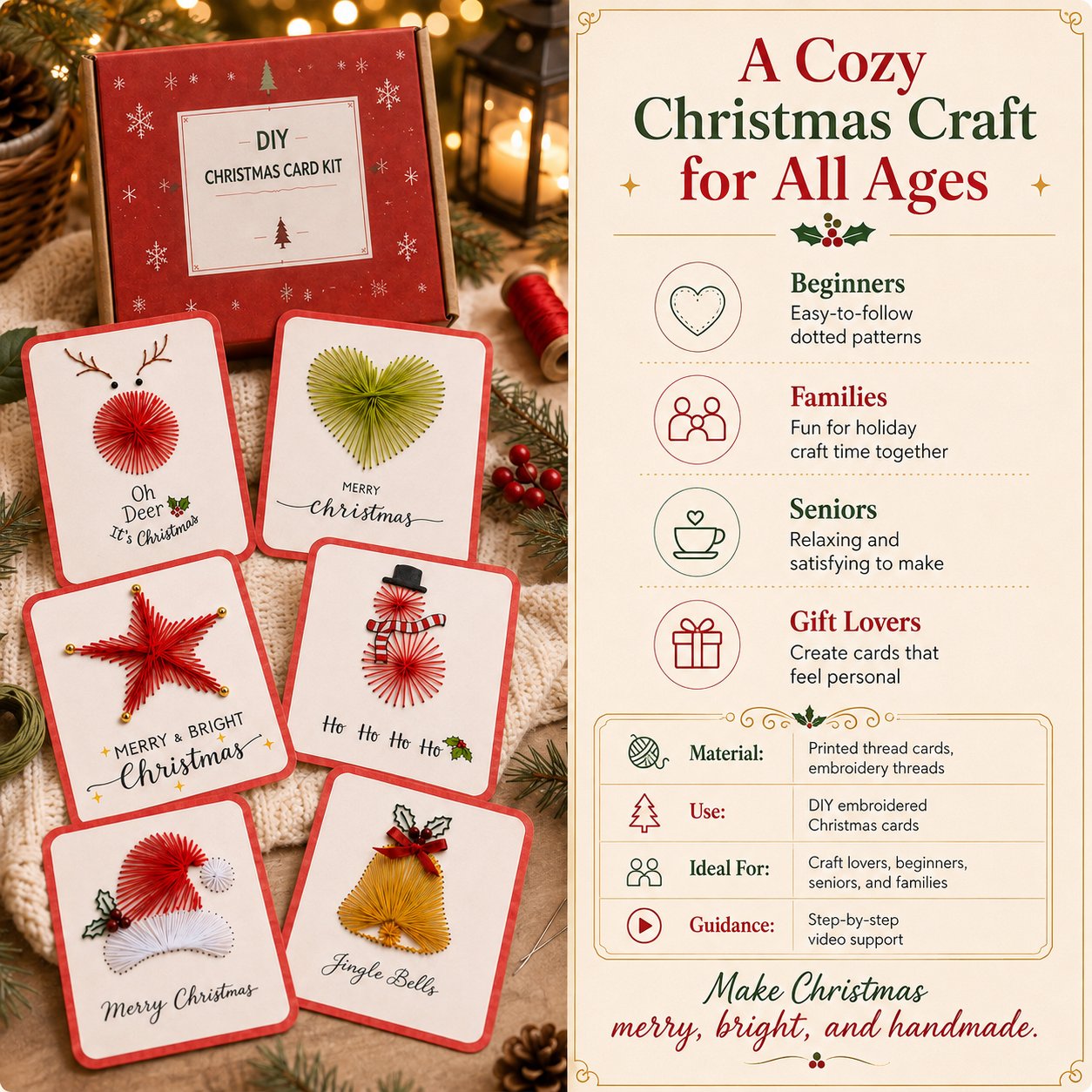 🎄🧵Merry & Bright Christmas DIY Kit (6 pcs)