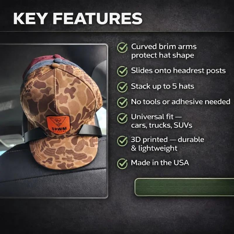 CabCap - Universal Headrest Hat Holder for Trucks Cars & SUVs | Holds 5 Hats