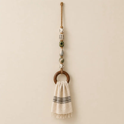 Decorative Beaded Towel Hanger with Wooden Ring
