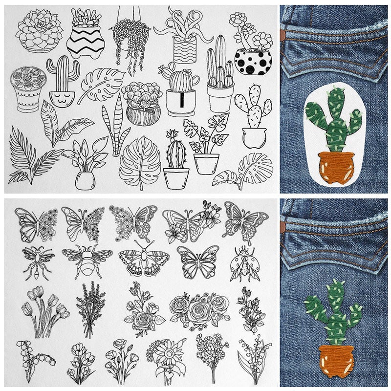 🌸Blomsterlinjer Designade Blomsterkantmönster Broderimönster – Stick & Stitch för nybörjare