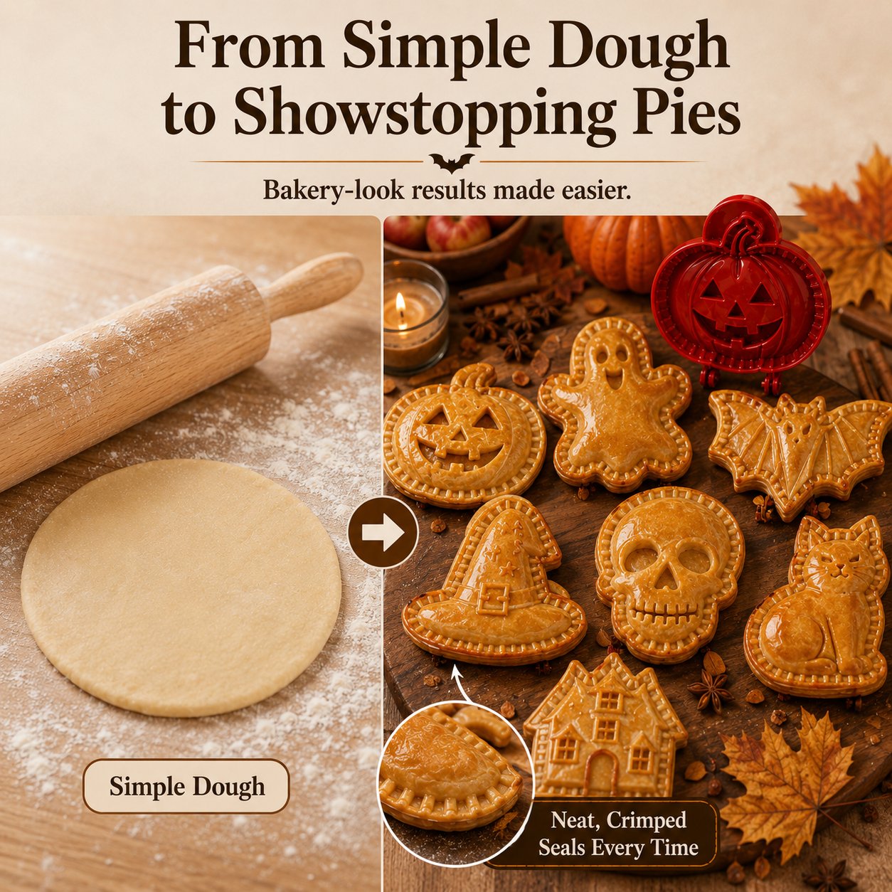 🎃 Halloween Mini Pie Mold Set – 8 Spooky Designs for Easy Festive Baking