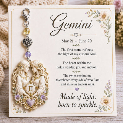 🌙12 Zodiac Birthstone Charm Keepsake Card