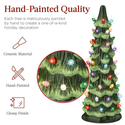 Handmålad keramisk julgran med led-lampor, förtänd🎄