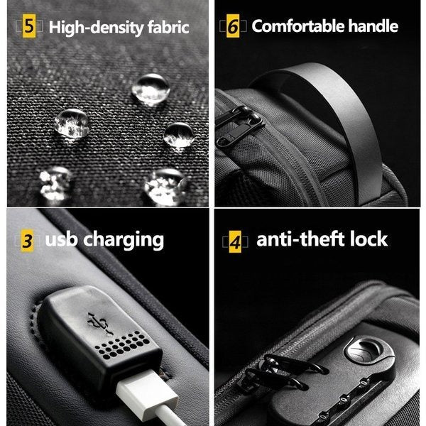 USB-laddning Sport Sling Stöldskyddad axelväska