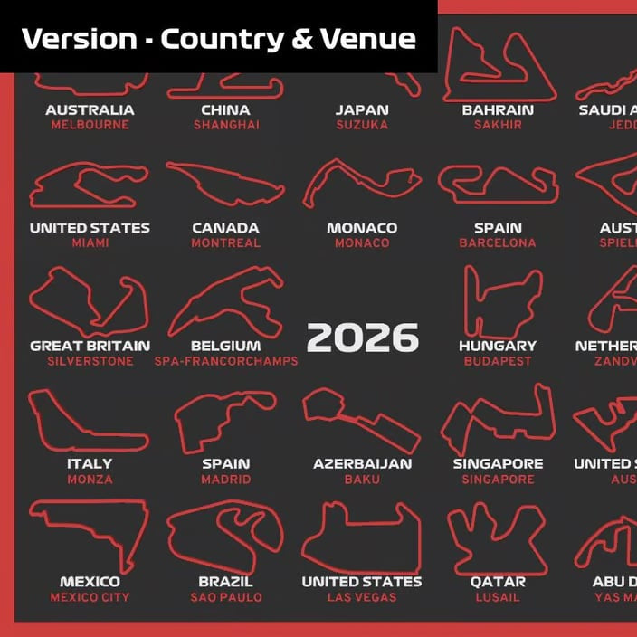 🏎️SISTA DAGENS REA – 50 % RABATT📅Formel 1-kalender 2026 F1