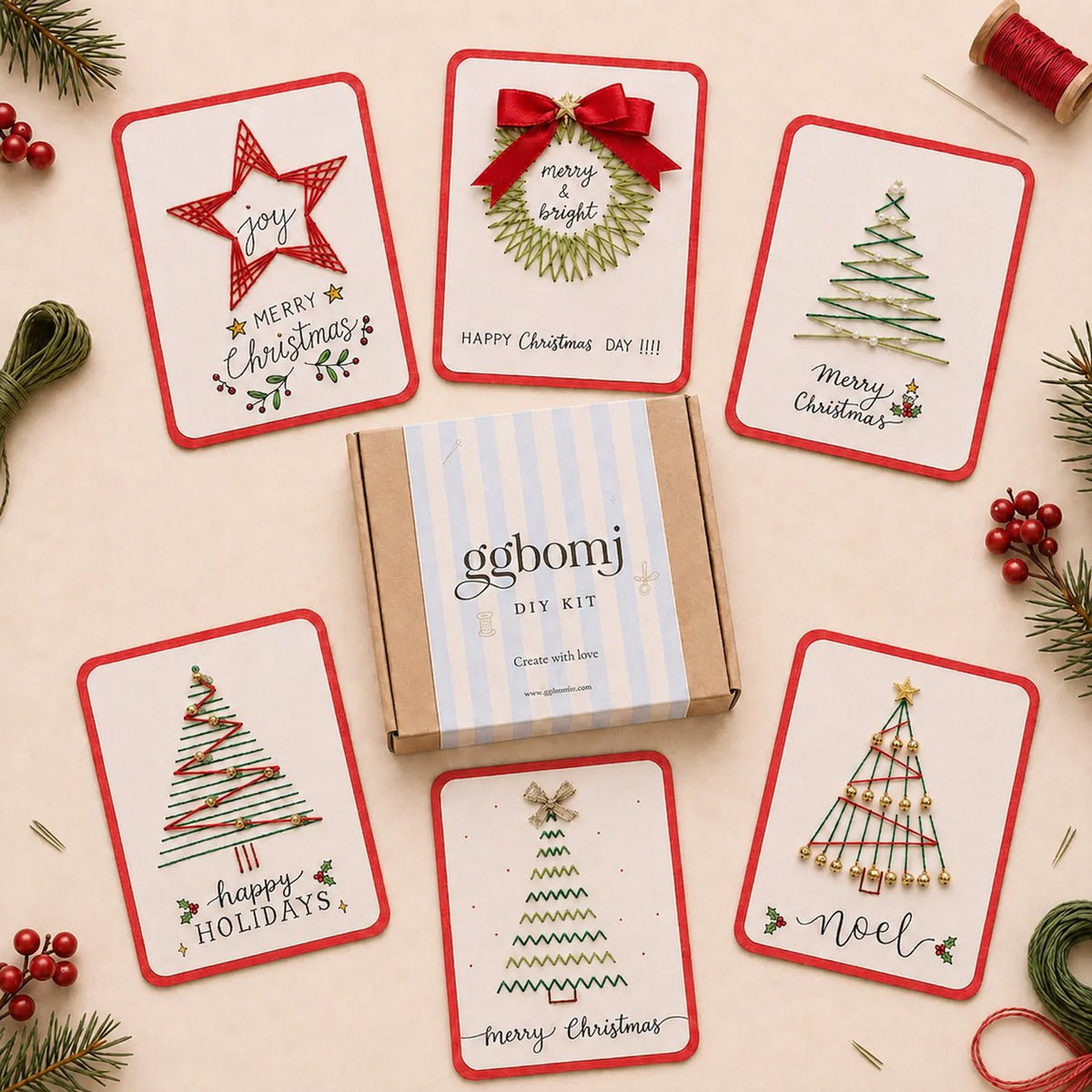 🎄🧵Merry & Bright Christmas DIY Kit (6 pcs)