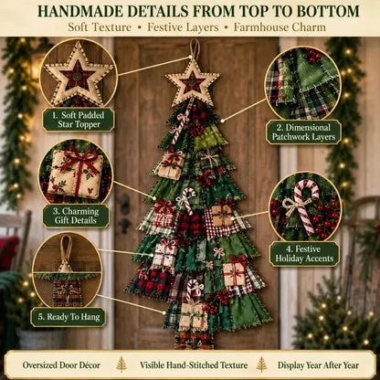 🎄 DIY Patchwork Christmas Tree Door Hanger | Rustic Christmas Decoration