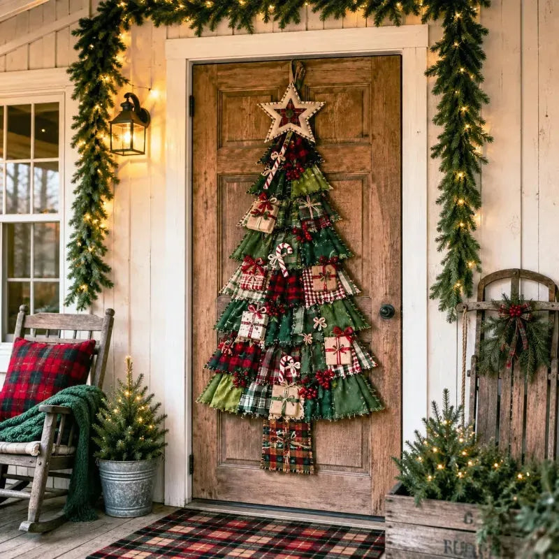 🎄 DIY Patchwork Christmas Tree Door Hanger | Rustic Christmas Decoration