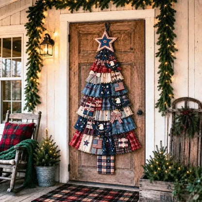 🎄 DIY Patchwork Christmas Tree Door Hanger | Rustic Christmas Decoration