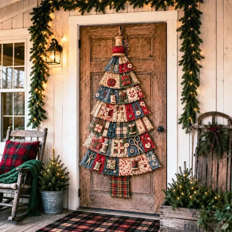 🎄 DIY Patchwork Christmas Tree Door Hanger | Rustic Christmas Decoration