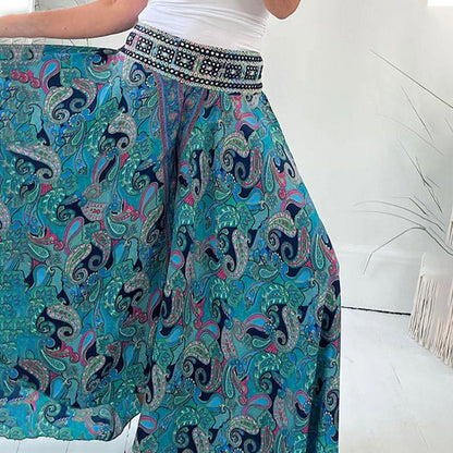 ⏳Tidsbegränsad rabatt✈️ETNISKA PAISLEY PRINT ELASTISKA PATCHWORK MIDJA LÄTTVIKTSBYXOR