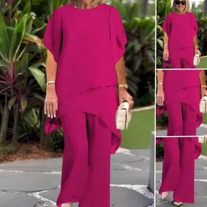 💕Charmigt set med oregelbunden topp och byxor med vida ben/💕Charming set with irregular top and wide-leg pants