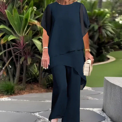 💕Charmigt set med oregelbunden topp och byxor med vida ben/💕Charming set with irregular top and wide-leg pants